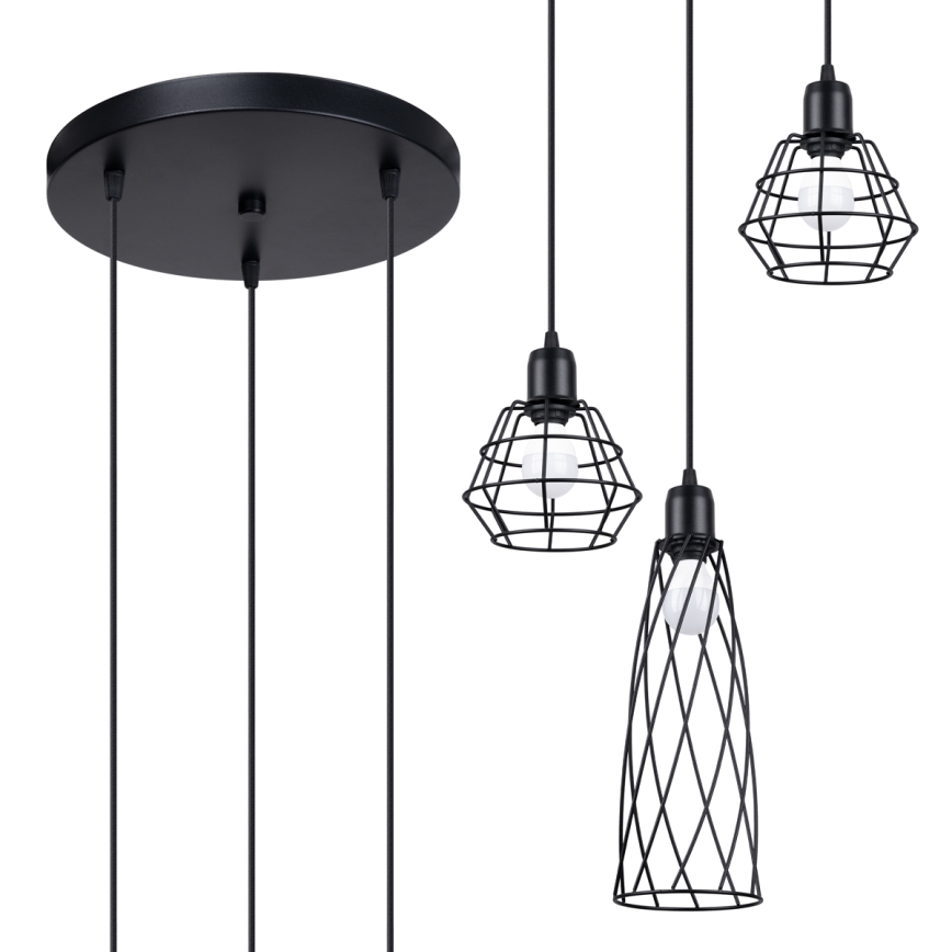 Pakabinamas sietynas SUBA 3xE27/15W/230V juoda