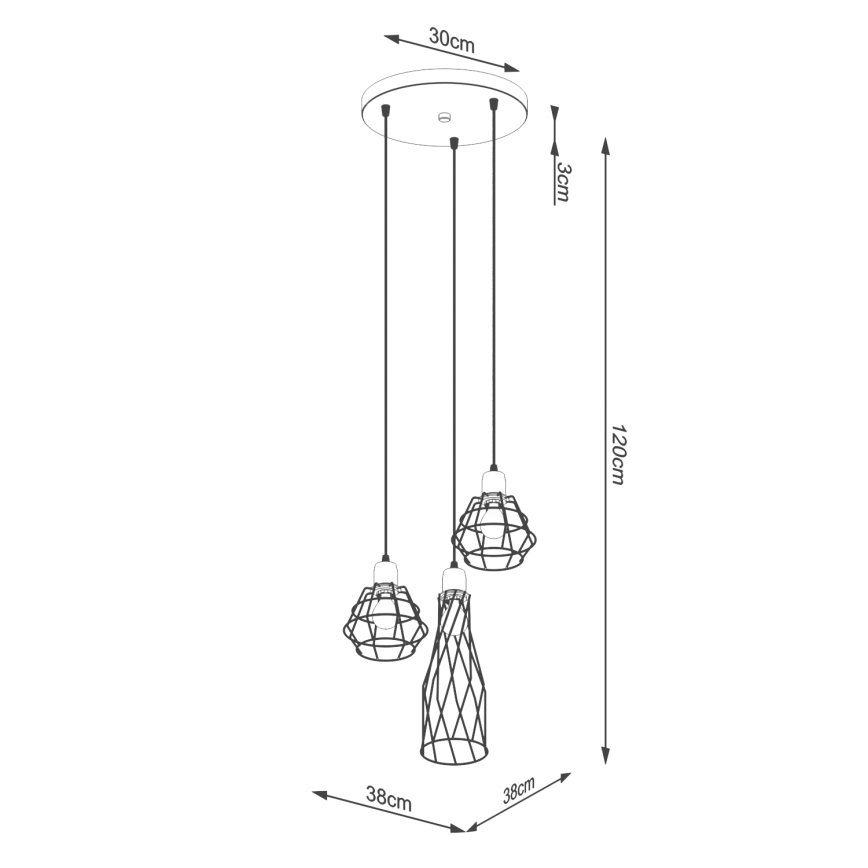 Pakabinamas sietynas SUBA 3xE27/15W/230V juoda