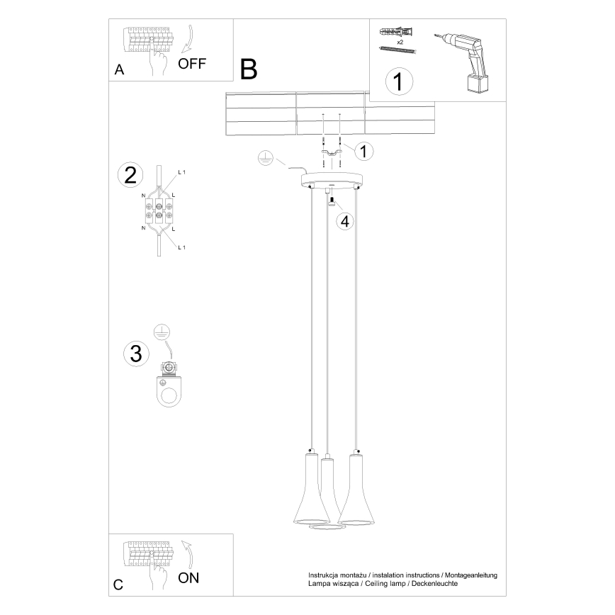 Pakabinamas sietynas REA 3xE14/12W/230V betonas