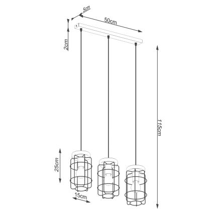 Pakabinamas sietynas GOTTO 3xE27/15W/230V juoda/bukas