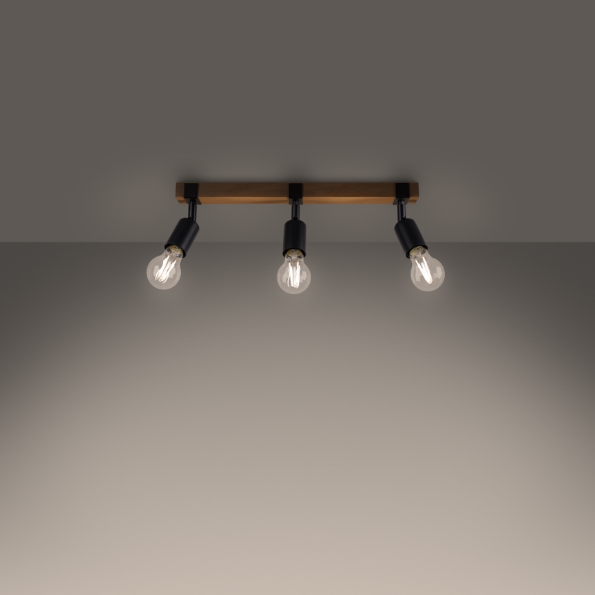 Akcentinis apšvietimas ZUCA 3xE27/15W/230V juoda/ąžuolas