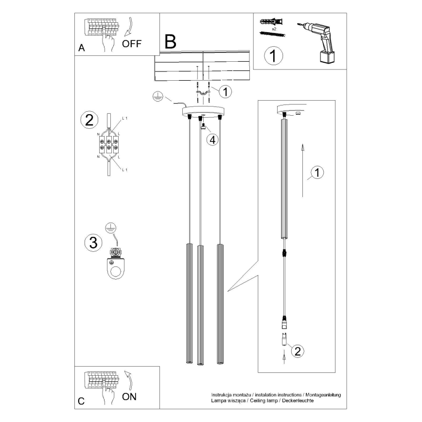 Pakabinamas sietynas ARCHE 3xG9/8W/230V auksas