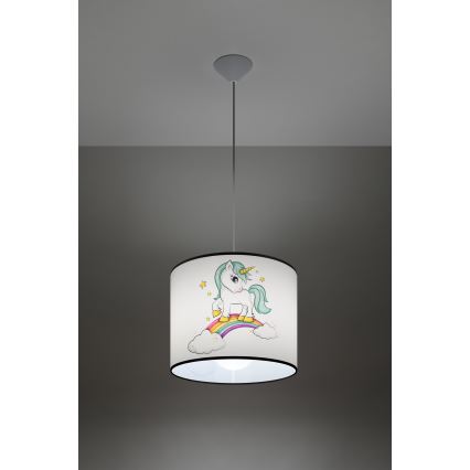 Vaikiškas pakabinamas sietynas UNICORN 1xE27/15W/230V diametras 30 cm vienaragis