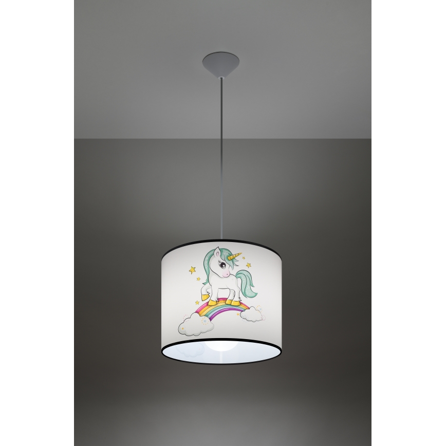Vaikiškas pakabinamas sietynas UNICORN 1xE27/15W/230V diametras 30 cm vienaragis
