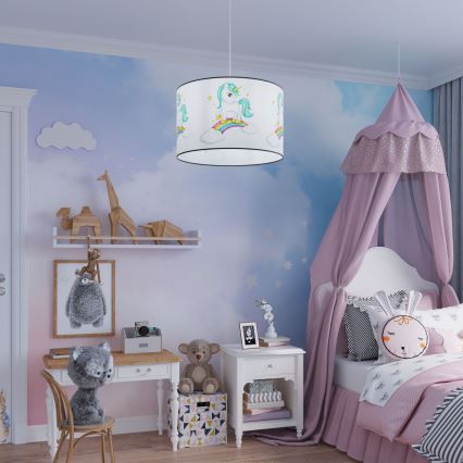 Vaikiškas pakabinamas sietynas UNICORN 1xE27/15W/230V diametras 30 cm vienaragis