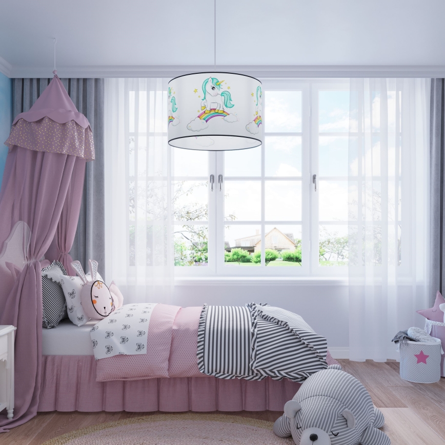 Vaikiškas pakabinamas sietynas UNICORN 1xE27/15W/230V diametras 30 cm vienaragis