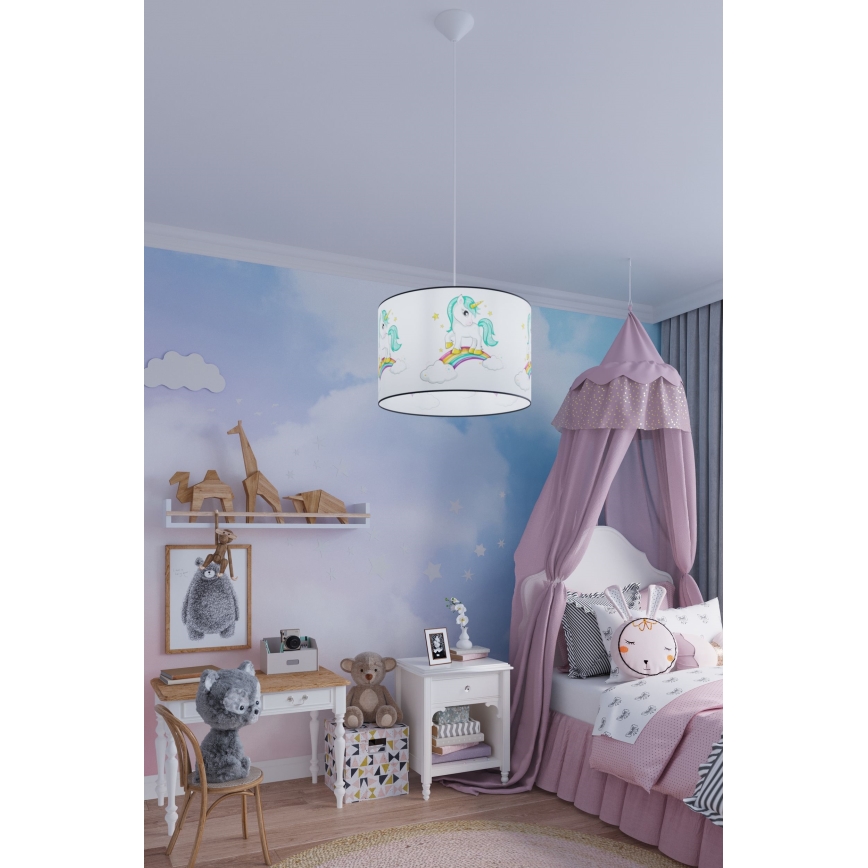 Vaikiškas pakabinamas sietynas UNICORN 1xE27/15W/230V diametras 30 cm vienaragis