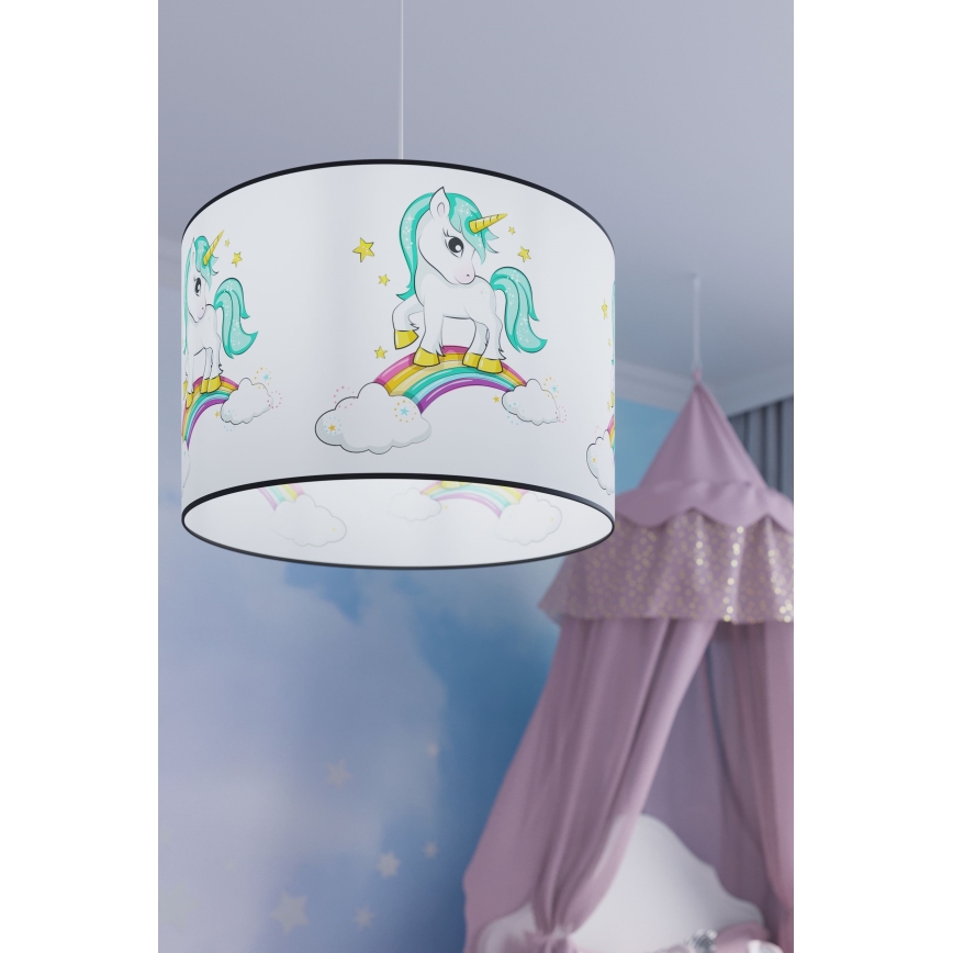 Vaikiškas pakabinamas sietynas UNICORN 1xE27/15W/230V diametras 30 cm vienaragis