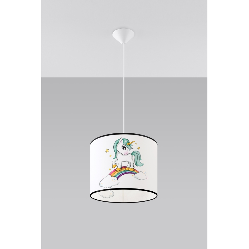 Vaikiškas pakabinamas sietynas UNICORN 1xE27/15W/230V diametras 30 cm vienaragis