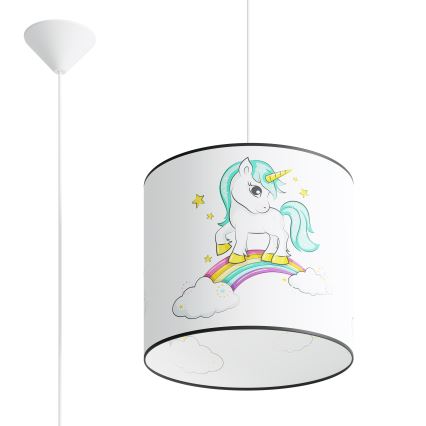 Vaikiškas pakabinamas sietynas UNICORN 1xE27/15W/230V diametras 30 cm vienaragis