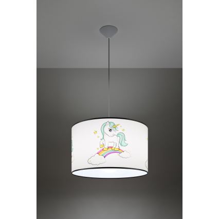 Vaikiškas pakabinamas sietynas UNICORN 1xE27/15W/230V diametras 40 cm vienaragis