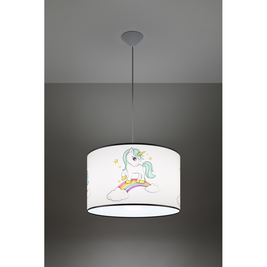 Vaikiškas pakabinamas sietynas UNICORN 1xE27/15W/230V diametras 40 cm vienaragis