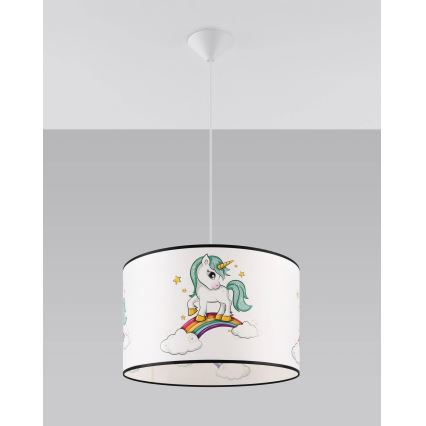 Vaikiškas pakabinamas sietynas UNICORN 1xE27/15W/230V diametras 40 cm vienaragis