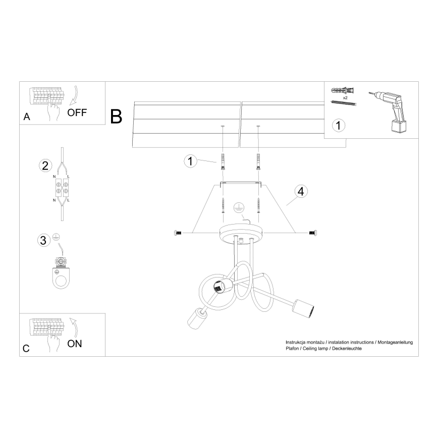 Tvirtinamas sietynas LOOP 3xE27/15W/230V auksas