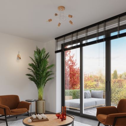 Sieninis šviestuvas EMBER 1xE27/15W/230V balta/smėlio spalva/bukas