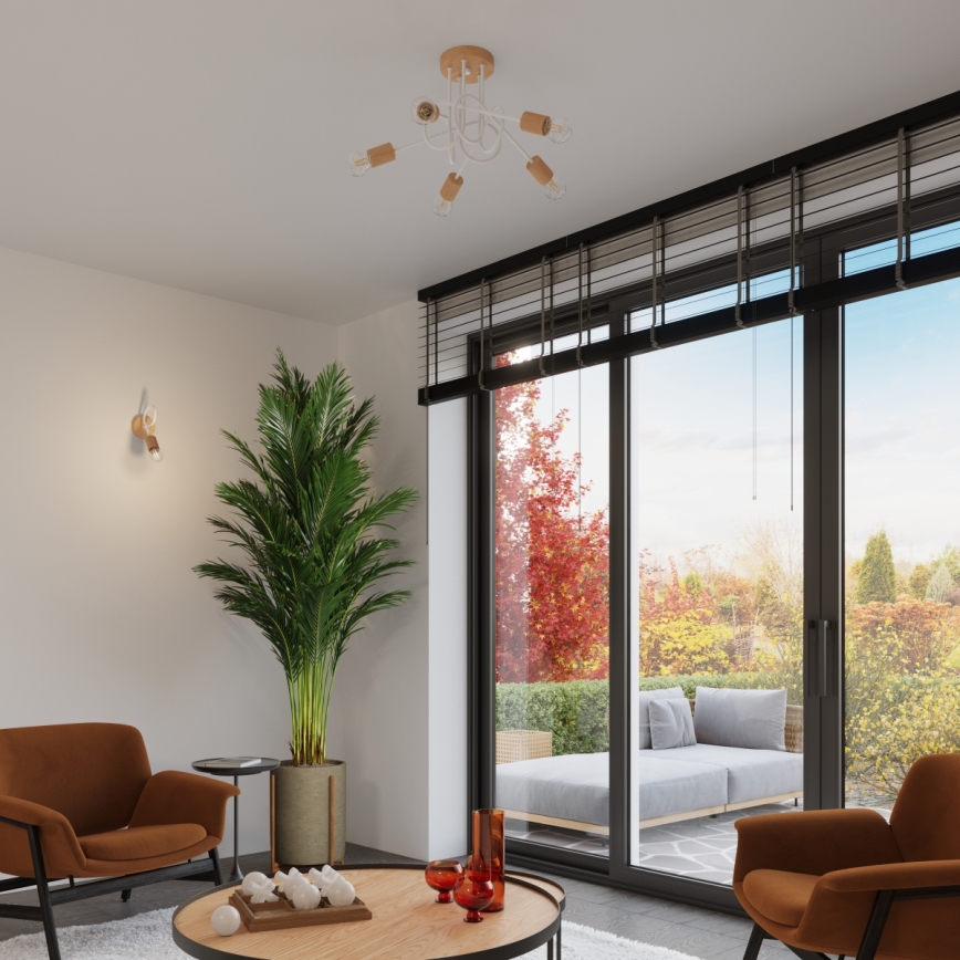 Sieninis šviestuvas EMBER 1xE27/15W/230V balta/smėlio spalva/bukas