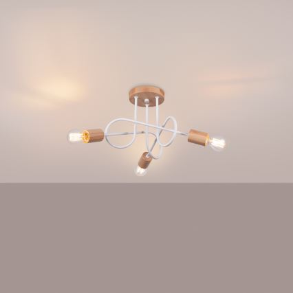 Tvirtinamas sietynas EMBER 3xE27/15W/230V balta/smėlio spalva/bukas