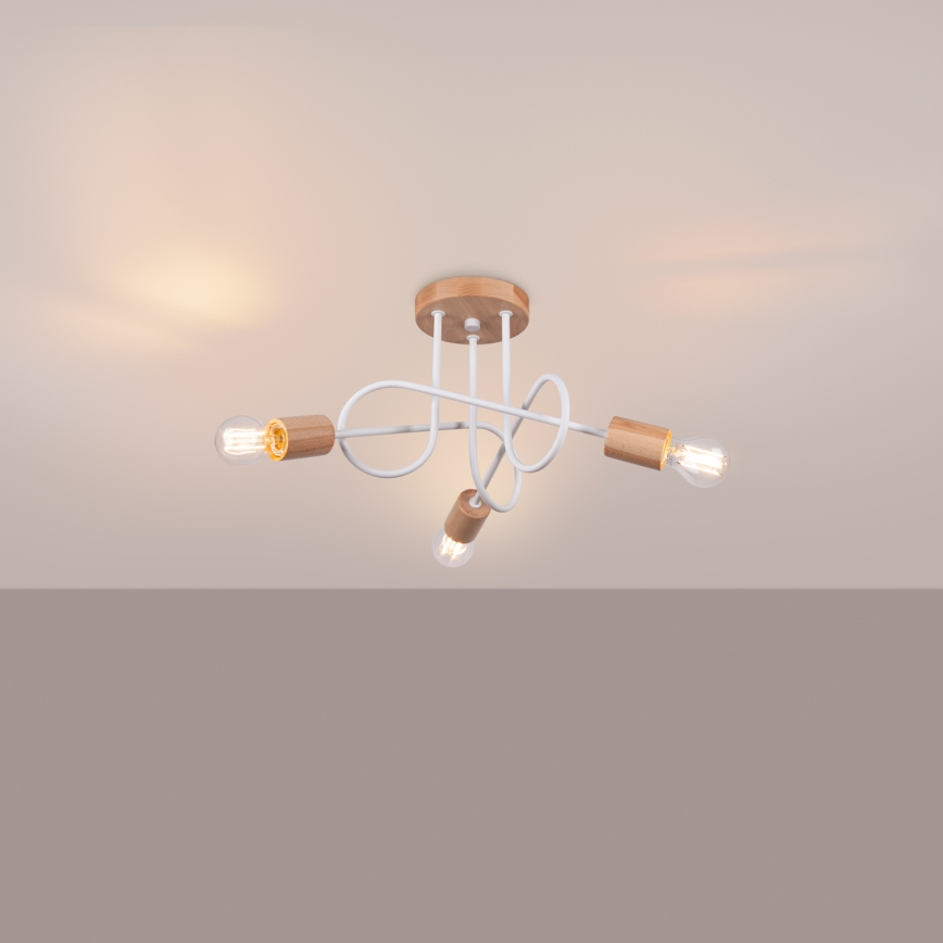 Tvirtinamas sietynas EMBER 3xE27/15W/230V balta/smėlio spalva/bukas