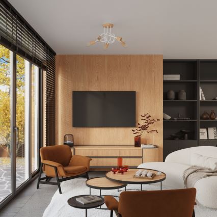 Tvirtinamas sietynas EMBER 5xE27/15W/230V balta/smėlio spalva/bukas