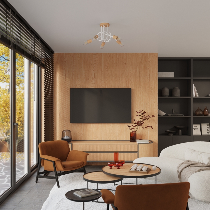 Tvirtinamas sietynas EMBER 5xE27/15W/230V balta/smėlio spalva/bukas