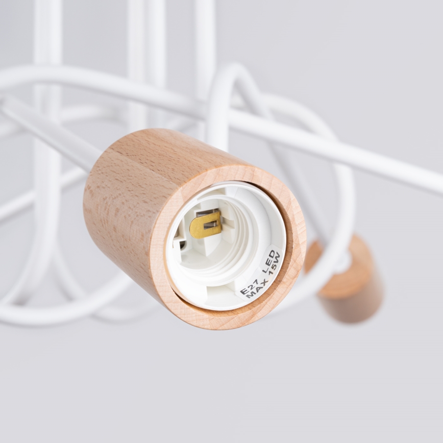Tvirtinamas sietynas EMBER 5xE27/15W/230V balta/smėlio spalva/bukas