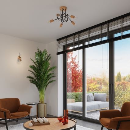 Sieninis šviestuvas EMBER 1xE27/15W/230V juoda/smėlio spalva/bukas