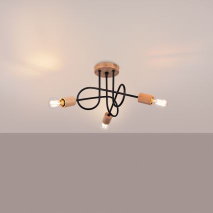 Tvirtinamas sietynas EMBER 3xE27/15W/230V juoda/smėlio spalva/bukas