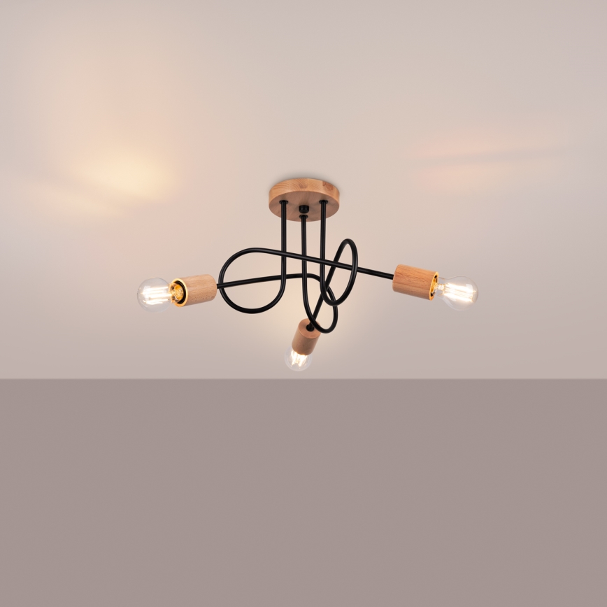 Tvirtinamas sietynas EMBER 3xE27/15W/230V juoda/smėlio spalva/bukas