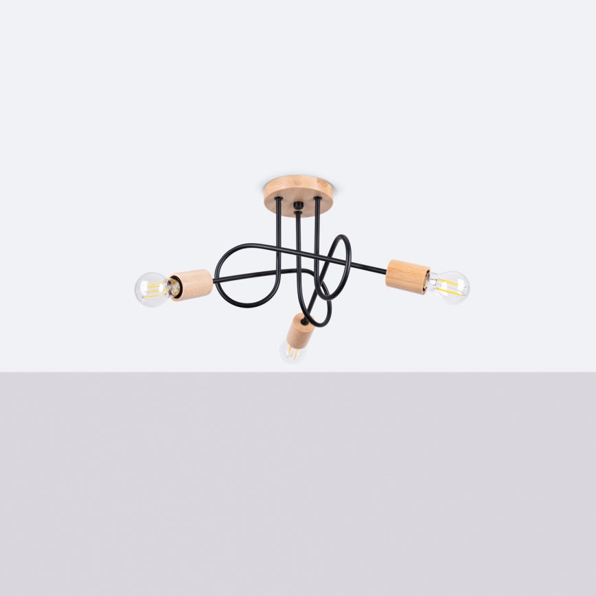 Tvirtinamas sietynas EMBER 3xE27/15W/230V juoda/smėlio spalva/bukas