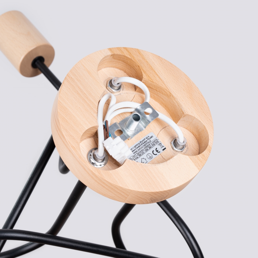 Tvirtinamas sietynas EMBER 3xE27/15W/230V juoda/smėlio spalva/bukas