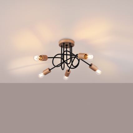 Tvirtinamas sietynas EMBER 5xE27/15W/230V juoda/smėlio spalva/bukas
