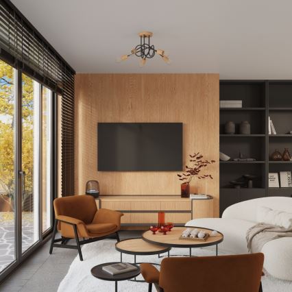 Tvirtinamas sietynas EMBER 5xE27/15W/230V juoda/smėlio spalva/bukas