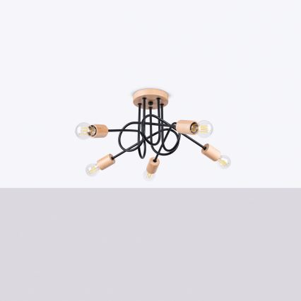 Tvirtinamas sietynas EMBER 5xE27/15W/230V juoda/smėlio spalva/bukas