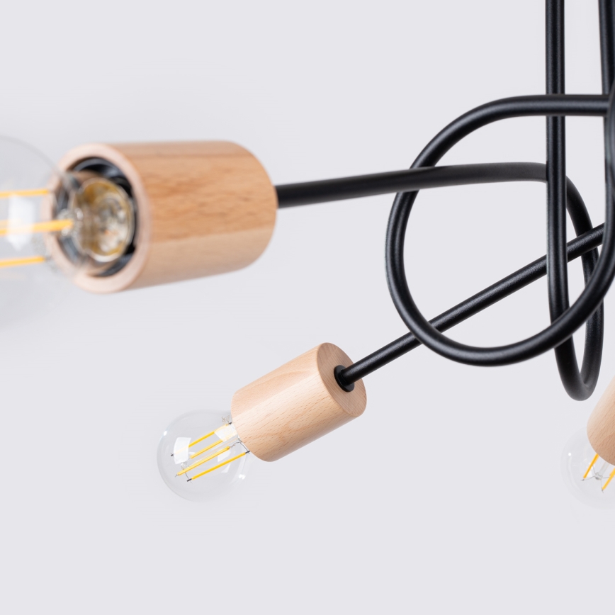 Tvirtinamas sietynas EMBER 5xE27/15W/230V juoda/smėlio spalva/bukas