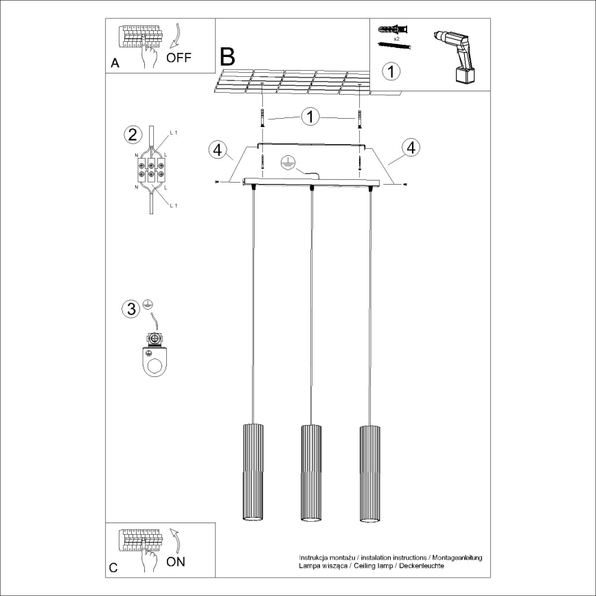 Pakabinamas sietynas KARBON 3xGU10/10W/230V balta