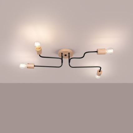 Tvirtinamas sietynas TIMBO 4xE27/15W/230V juoda/smėlio spalva/bukas