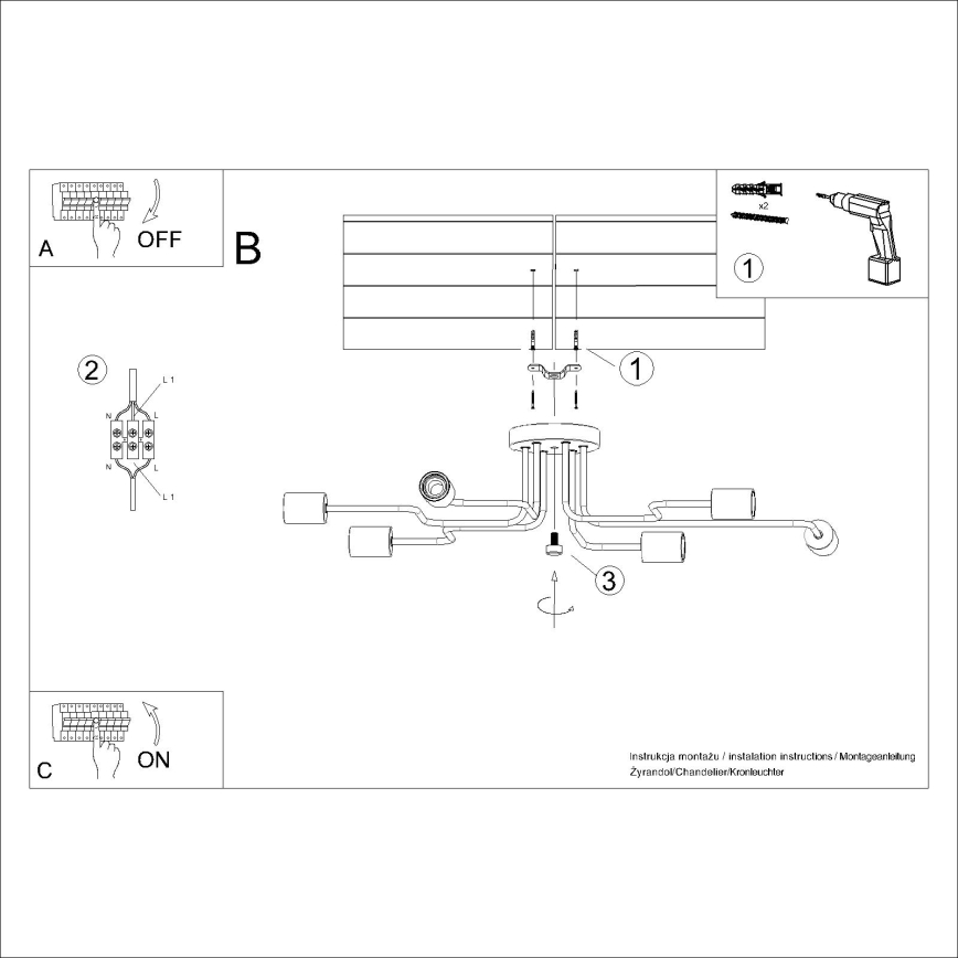 Tvirtinamas sietynas TIMBO 6xE27/15W/230V juoda/smėlio spalva/bukas