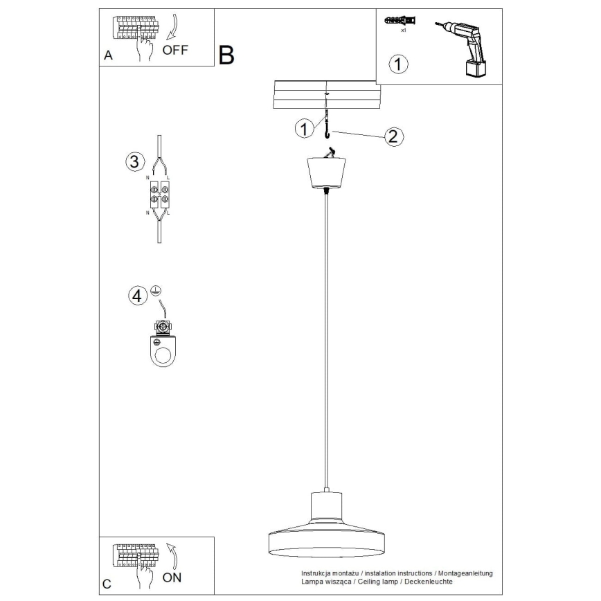 Pakabinamas sietynas BILO 1xE27/15W/230V diametras 35 cm juoda