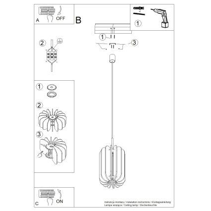 Pakabinamas šviestuvas su laidu MULA 1xE27/15W/230V, skersmuo 27 cm, geltonas