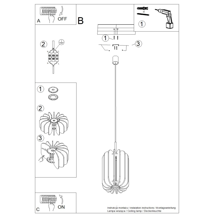 Pakabinamas šviestuvas su laidu MULA 1xE27/15W/230V, skersmuo 27 cm, geltonas
