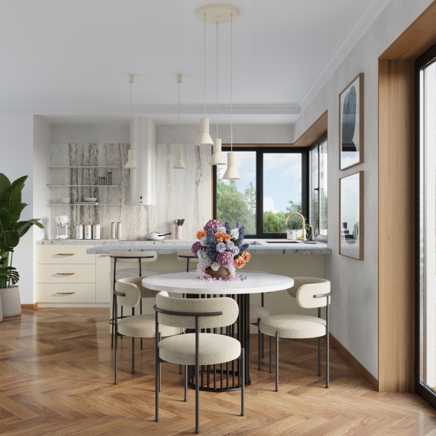 Pakabinama liustra ESTRIA ant laido, 3xE14/10W/230V, skersmuo 30 cm, kreminė