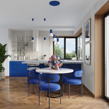 Pakabinamas šviestuvas ant laido ESTRIA 1xE14/10W/230V Ø 14 cm mėlynas