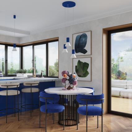 Pakabinamas šviestuvas ant laido ESTRIA 1xE14/10W/230V Ø 14 cm mėlynas