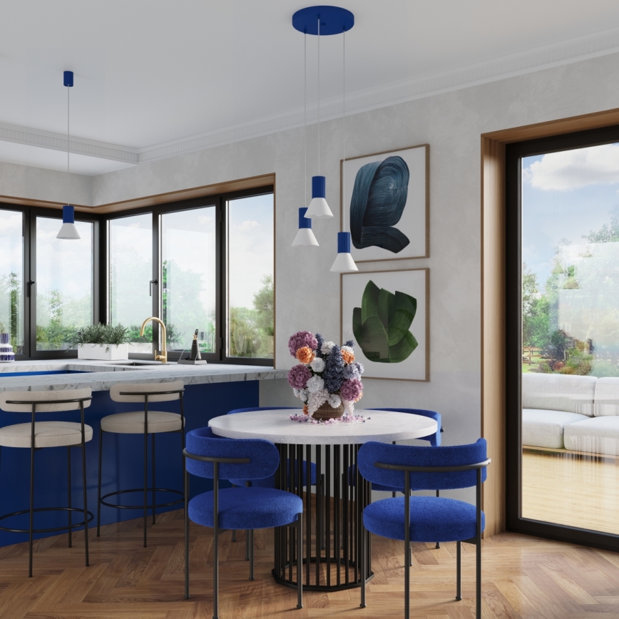 Pakabinamas šviestuvas ant laido ESTRIA 1xE14/10W/230V Ø 14 cm mėlynas