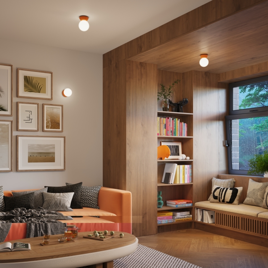 Vonios kambario lubinis šviestuvas ZORI 1xG9/8W/230V, skersmuo 12 cm, IP44, oranžinis