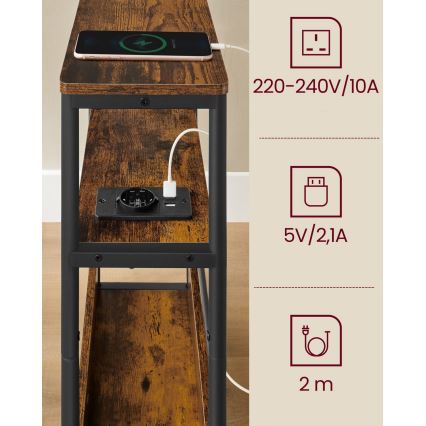 Šoninis staliukas ROD su įmontuotu elektros lizdu ir USB prievadais ruda/juoda