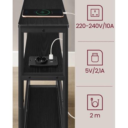 Šoninis staliukas ROD su integruota rozetė ir USB lizdais, juodas