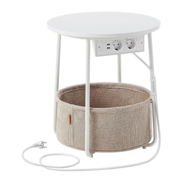 Šoninis staliukas su įmontuotais elektros lizdais ir USB prievadais NOIRA 45 cm smėlinis/baltas