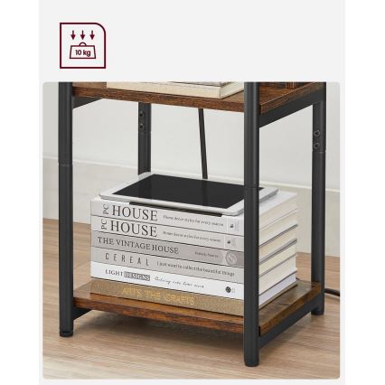 Šoninis staliukas su įmontuotais elektros lizdais ir USB prievadais ROD ruda/juoda