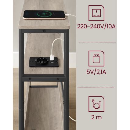 Šoninis staliukas su integruotu elektros lizdu ir USB prievadais ROD rudas/juodas